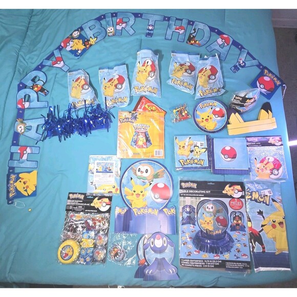 Pokémon Birthday Party Supplies Set Ready to Go Most New Plates Banner Decor Vtg - Picture 1 of 8